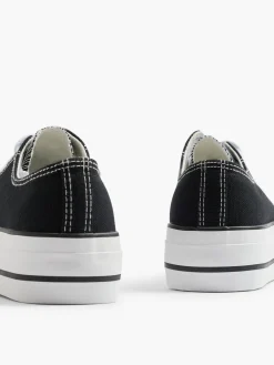 Black/White Canvas Lace Up Trainers