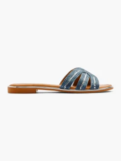 Blue Raffia Sandal with Diamante Detailing