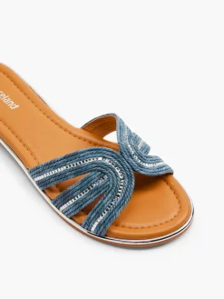 Blue Raffia Sandal with Diamante Detailing