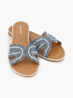 Blue Raffia Sandal with Diamante Detailing