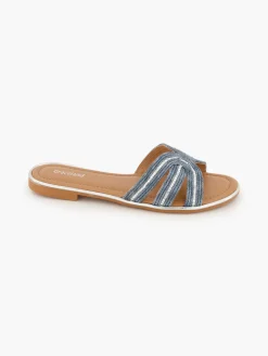Blue Raffia Sandal with Diamante Detailing