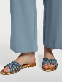 Blue Raffia Sandal with Diamante Detailing