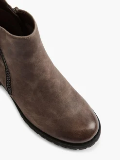 Brown Ankle Boot with Zip Pull