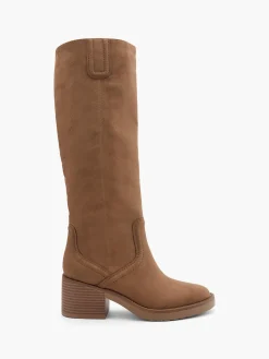Brown Block Heeled Imi Suede Long Leg Boot