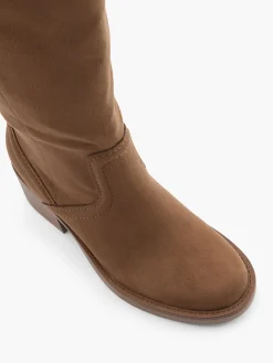 Brown Block Heeled Imi Suede Long Leg Boot