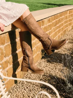 Brown Block Heeled Imi Suede Long Leg Boot