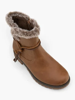 Brown Faux Fur Lined Comfort Boot with Knotted Trim