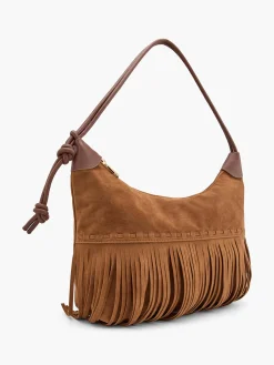 Brown Faux Suede Fringed Shoulder Bag