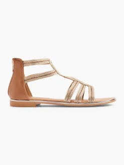 Brown Gladiator Sandals with Woven and Metallic Detail