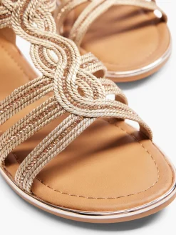 Brown Gladiator Sandals with Woven and Metallic Detail