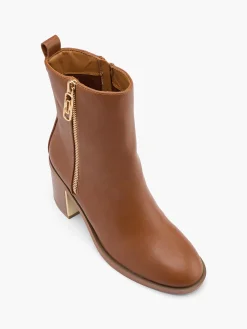 Brown Heeled Ankle Boot With Zipper Detail