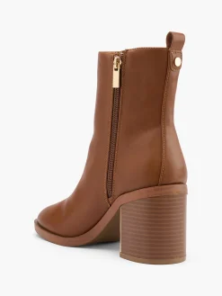 Brown Heeled Ankle Boot With Zipper Detail