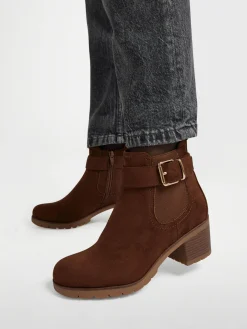Brown Heeled Chelsea Boot with Buckle Detail