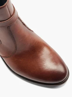 Brown Leather Ankle Boot with Strap