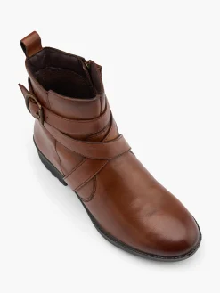 Brown Leather Cross Strapped Detail Ankle Boot