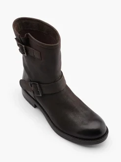 Brown Leather Double Buckled Ankle Boot