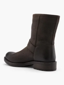 Brown Leather Double Buckled Ankle Boot