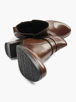 Brown Leather Heeled Ankle Boot With Strap Buckle Detail