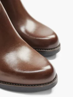 Brown Leather Heeled Ankle Boot With Strap Buckle Detail