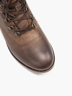 Brown Leather Lace Up Boots with Faux Fur Lining