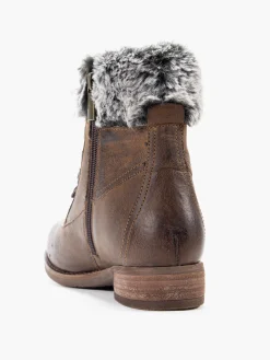 Brown Leather Lace Up Boots with Faux Fur Lining