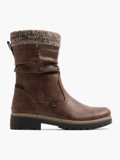 Brown Ruched Ankle Boot With Faux Fur Lining