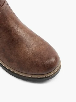 Brown Ruched Ankle Boot With Faux Fur Lining