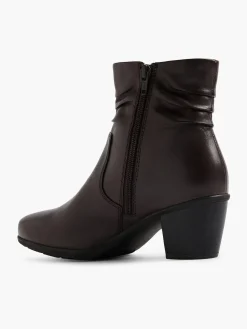 Brown Ruched Leather Heeled Ankle Boot