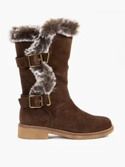 Brown Suede Fur Detail Boot