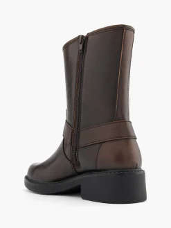 Brown Tall Biker Boot with Metal Details
