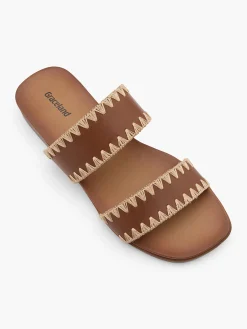 Brown Whipstitch Detail Flat Slip On Sandal