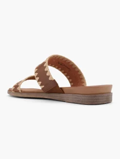 Brown Whipstitch Detail Flat Slip On Sandal