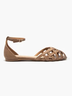 Brown Woven Detailed Ballerina with Ankle Strap