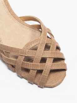 Brown Woven Detailed Ballerina with Ankle Strap