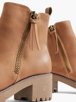 Brown Zip Chunky Ankle Boot