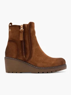 Brown Zip Up Wedge Ankle Boot