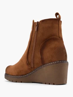Brown Zip Up Wedge Ankle Boot