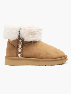 Camel Faux Fur Collared Boot with Aztec Detail