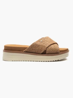Camel Platformed Espadrille Slider with Double Buckle Detail