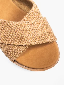Camel Platformed Espadrille Slider with Double Buckle Detail