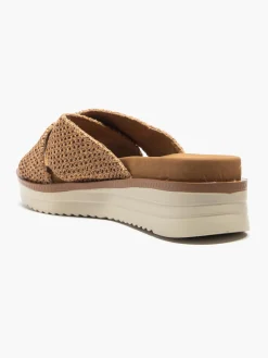 Camel Platformed Espadrille Slider with Double Buckle Detail