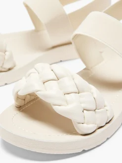 Cream Braided Ankle Strap Flat Sandal