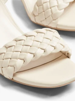Cream Braided Block Heel Sandal