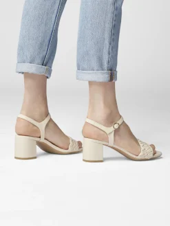 Cream Braided Block Heel Sandal