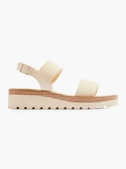 Cream Platform Sadnals with Wooden Contrasting Platform