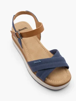 Dark Blue Wood Effect Wedge Heeled Sandal