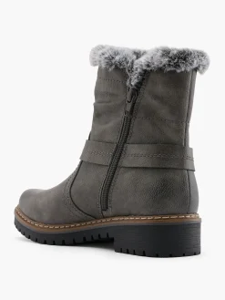 Dark Grey Faux Fur Lined Comfort Ankle Boot