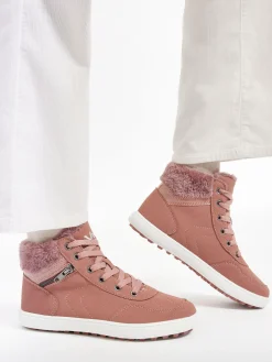 Dark Pink Faux fur Lace-Up boots