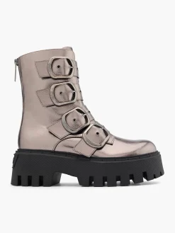 Dark Silver Chunky Biker Boot with Buckle Details