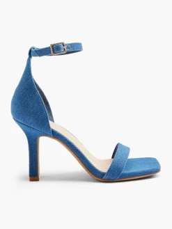 Denim Heeled Sandal with Ankle Strap